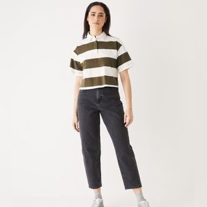 Frank & Oak Cropped Organic Cotton Polo in Dark Olive